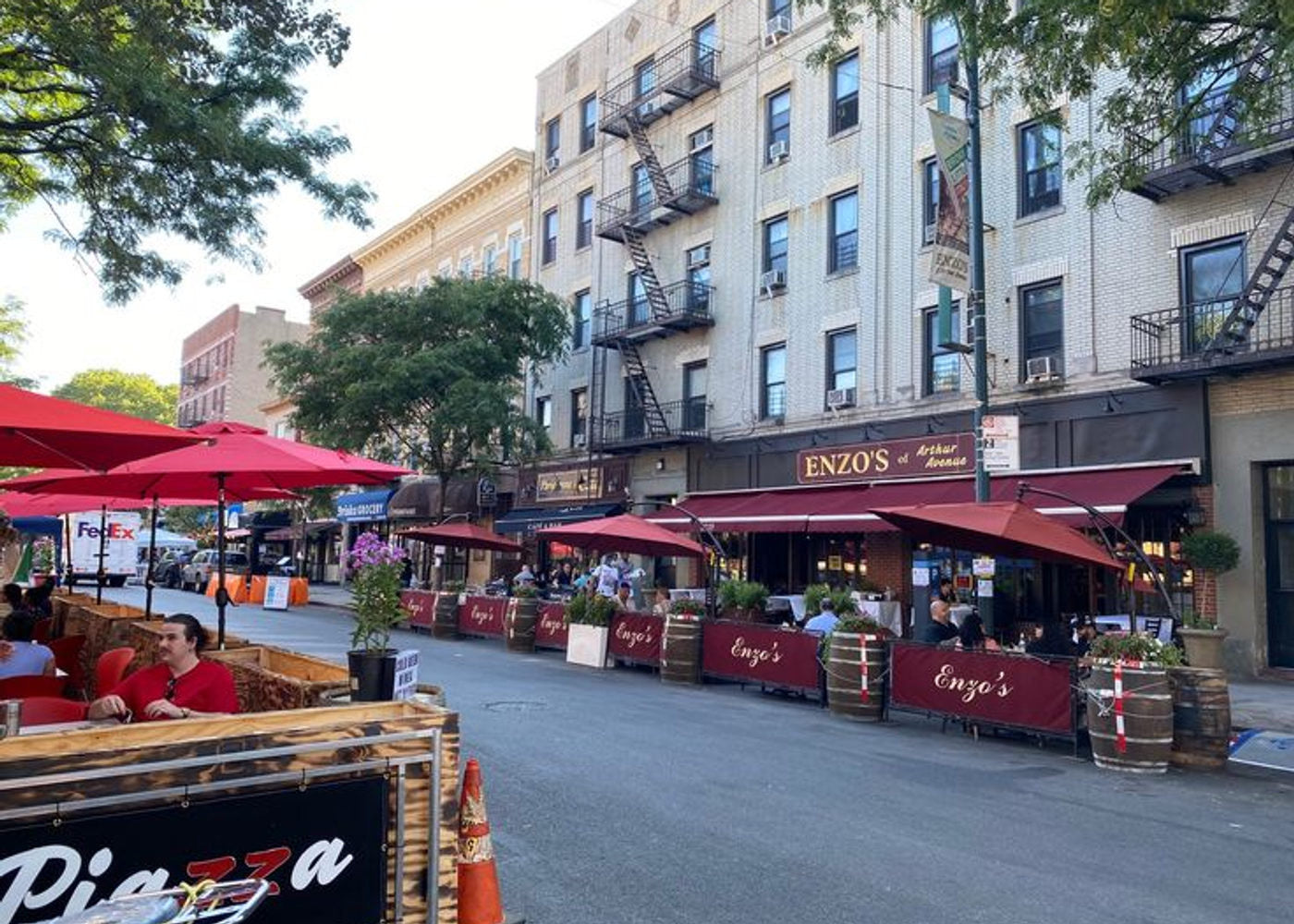 Outdoor dining along a street in Belmont